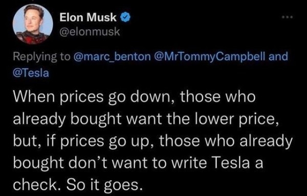 馬斯克回應車主維權：漲價也沒人給我補差價 就這吧
